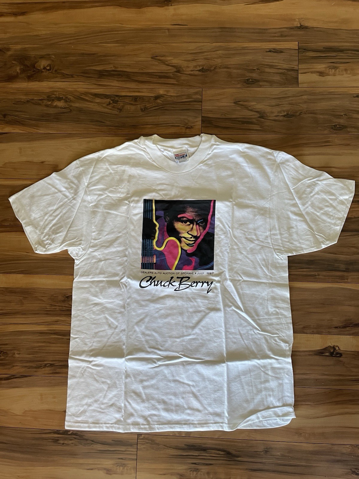 1997 Vintage-Hanes Men’s L White Cotton Preshrunk Crew Tee Chuck Berry Graphic gallery