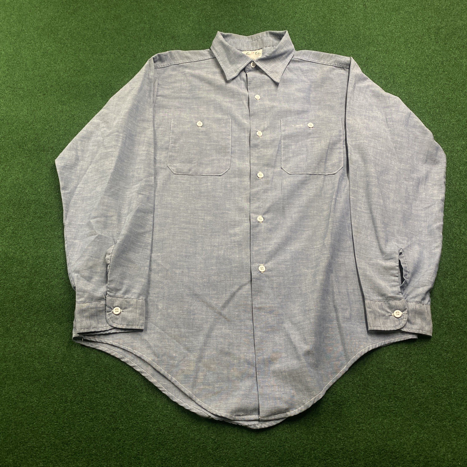 Vintage 60S King Kole Chambray Shirt Mens L Blue Denim Selvedge Cotton Work USA gallery