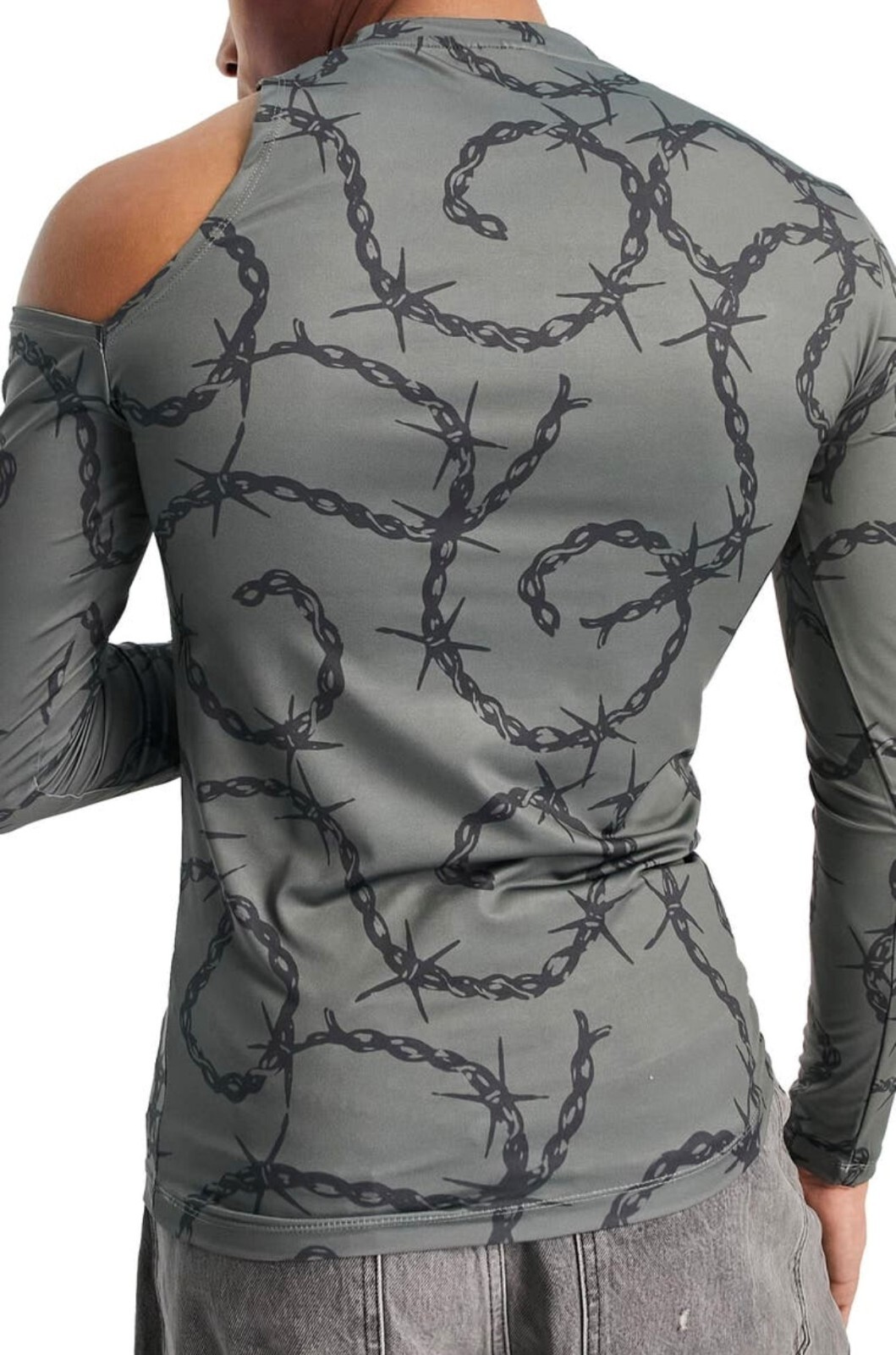 Men's ASOS Stretch Grey Long Sleeve Fitted Barbed Wire Shirt Size: Medium - NWT gallery