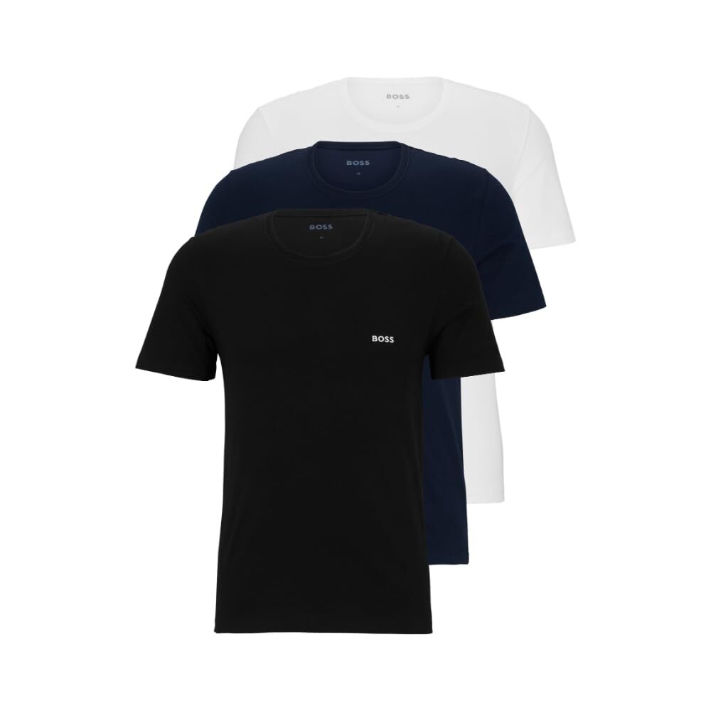 BOSS Mens 3-Pack Crew Neck Cotton Jersey T-Shirts T Shirt, Bright White, Blue M