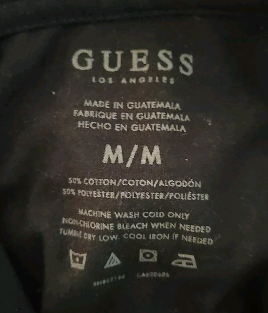 Men's Guess Black Hooded Hoodie T-Shirt w/ Red Stars Kangaroo Pocket Size Medium gallery