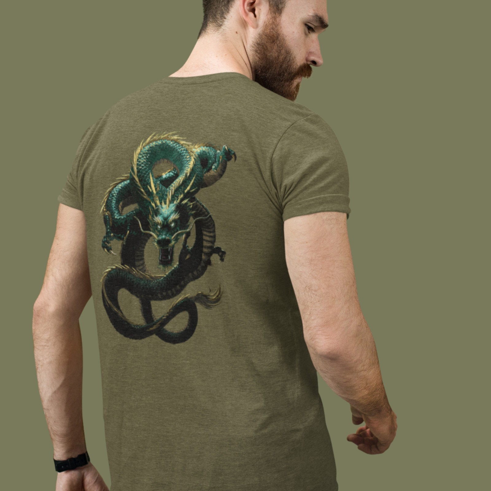 Green Dragon Unisex t-shirt - Japanese-inspired dragon - image on shirt back gallery