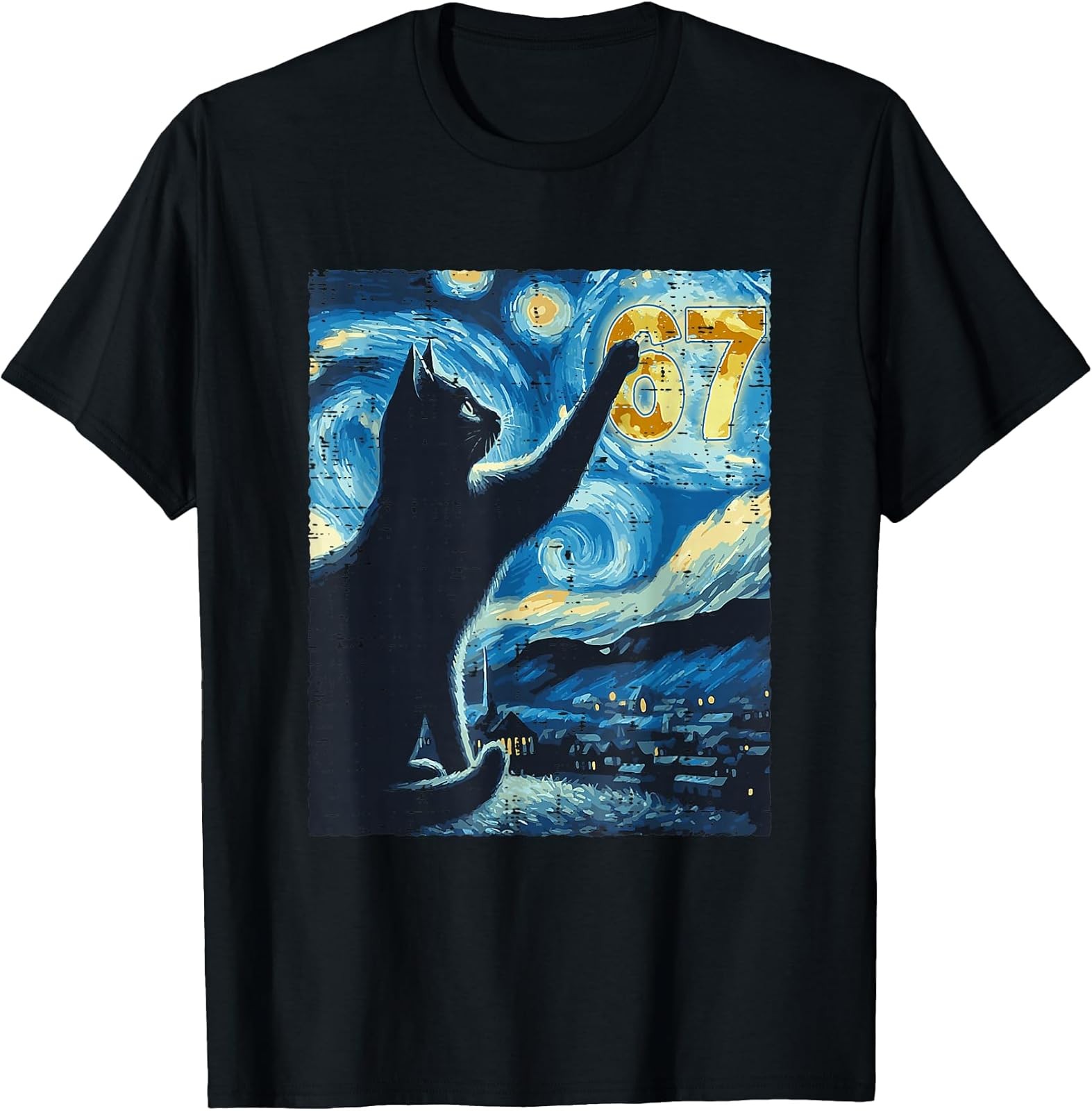 Black Cat Starry Night Van Gogh Cat 67 Six Seven Meme Viral T-Shirt gallery