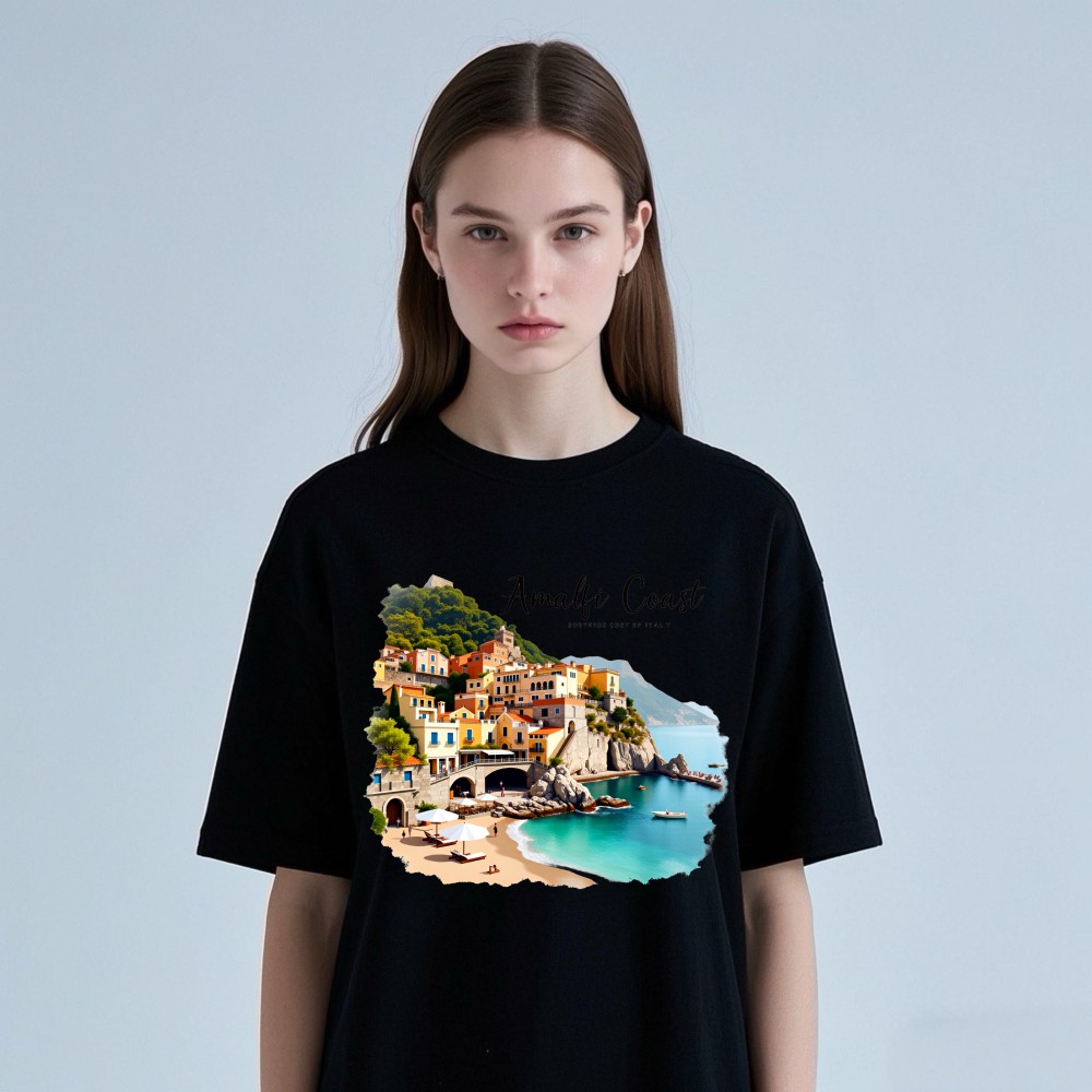 Vintage Amalfi Coast Italy Print Casual T-Shirt Unisex Travel Vacation Tee gallery
