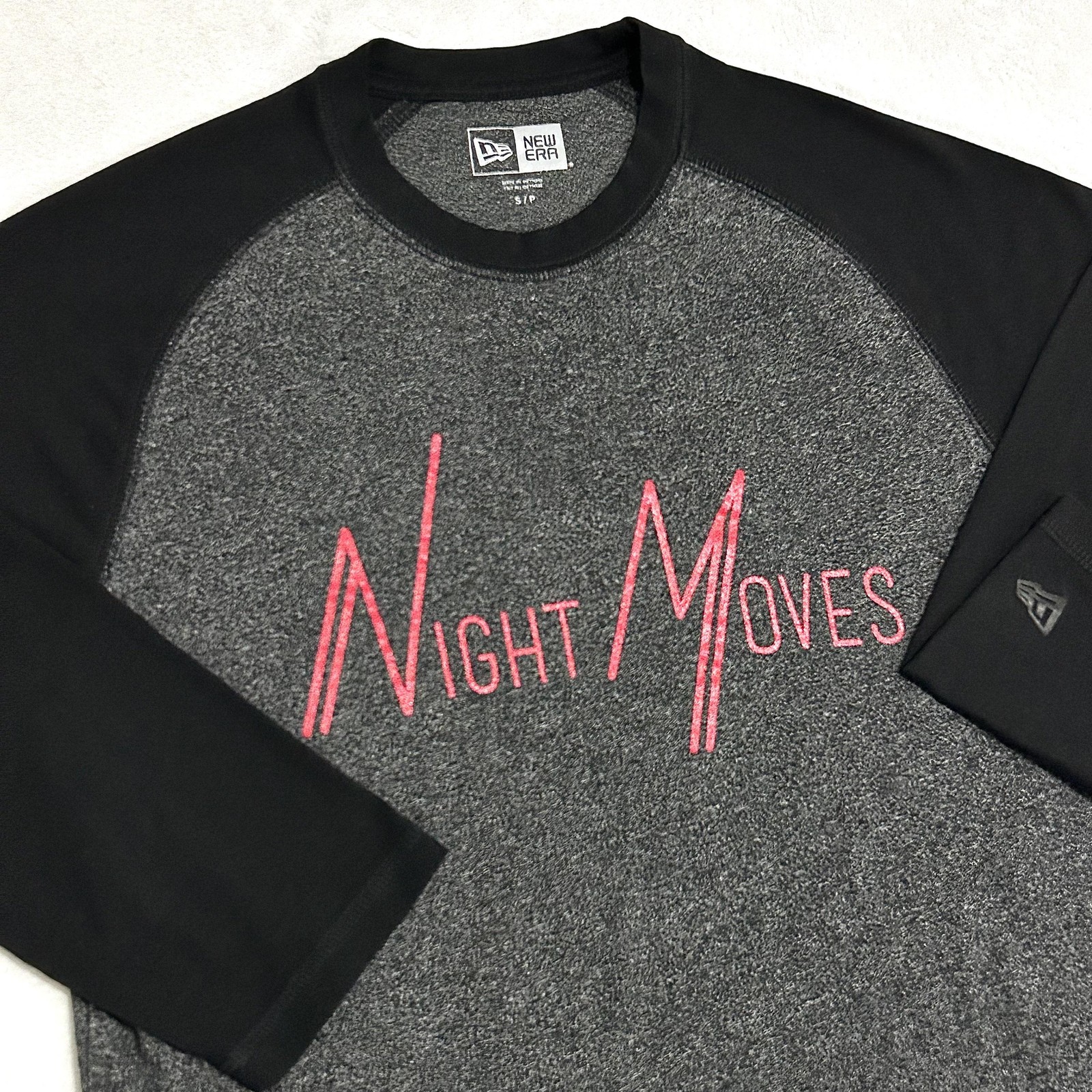 Night Moves T-Shirt Heather Gray Black Raglan Sleeve Graphic Tee New Era Sz S/P gallery