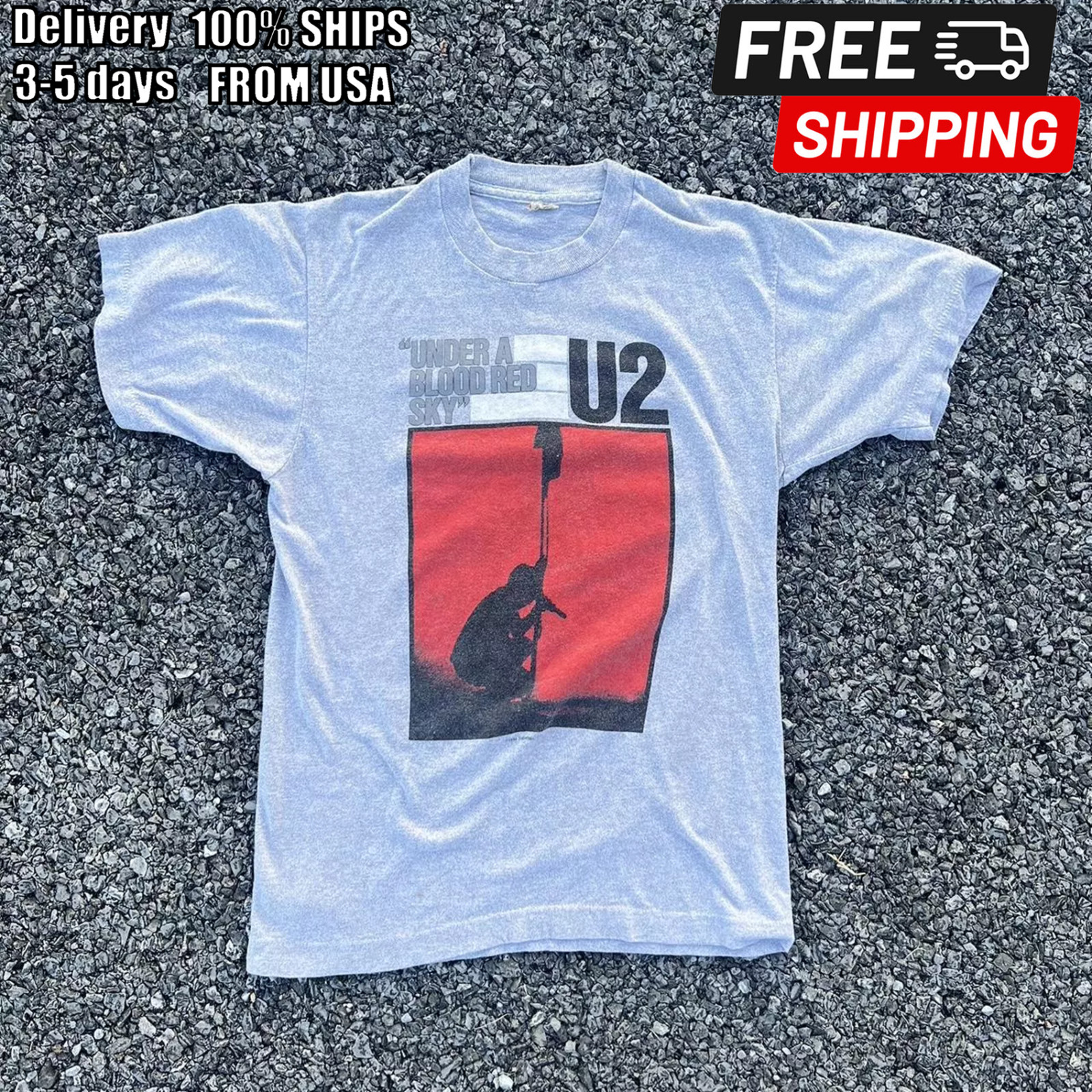 1984 U2 “Under a Blood Red Sky” Sport Gray Reprint T shirt vtg