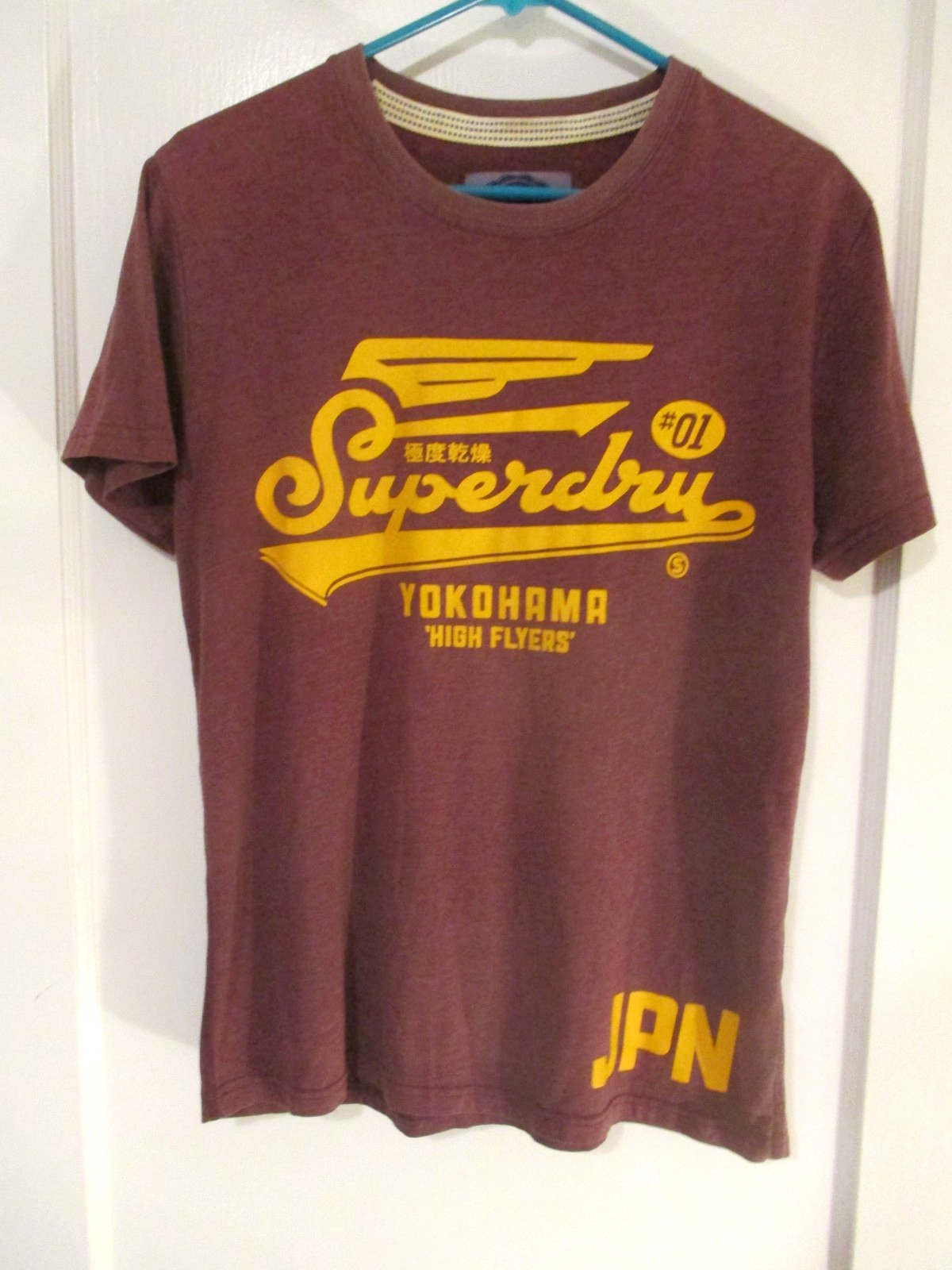 SUPERDRY SUPER DRY MENS YOKOHAMA HIGH FLYERS JAPAN T SHIRT MAROON SIZE MED NICE!