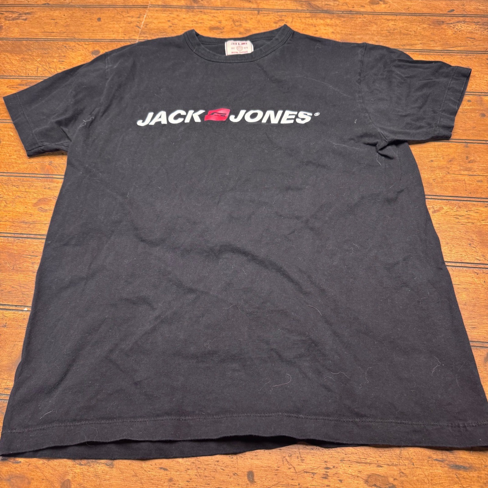 Jack & Jones Mens Graphic Logo T-Shirt Black Crew Neck Short Sleeve Tee Cotton gallery