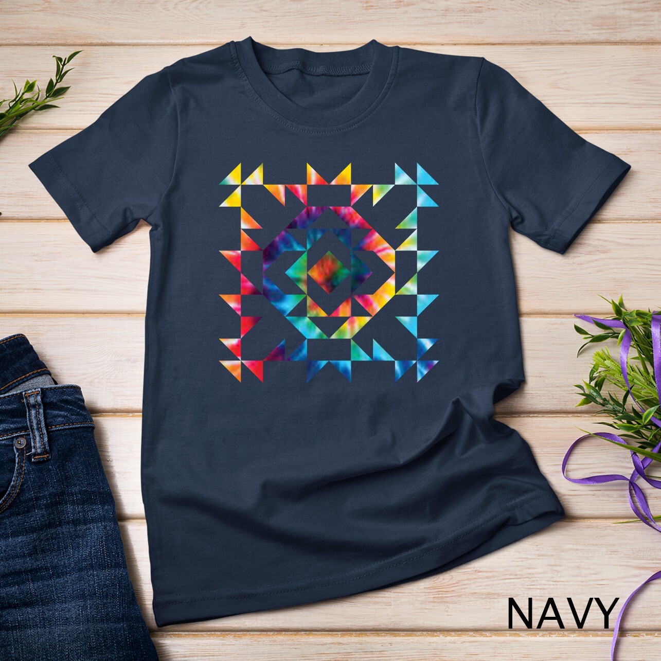 Tie Dye Geometric Shapes Pattern Quilt Block Art - Scandi Folk Unisex T-shirt gallery