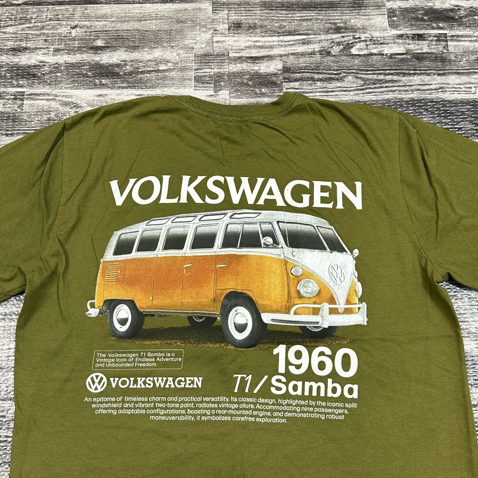 Volkswagen Short Sleeve 1960 T1 Samba T-Shirt - Olive Green - Adult MED Tee NEW gallery