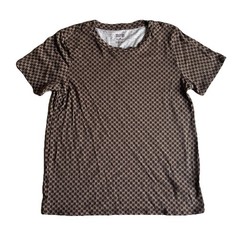 Michael Kors Brown Logo Shirt Medium All Over Check 2-Tone Squares Lightweight