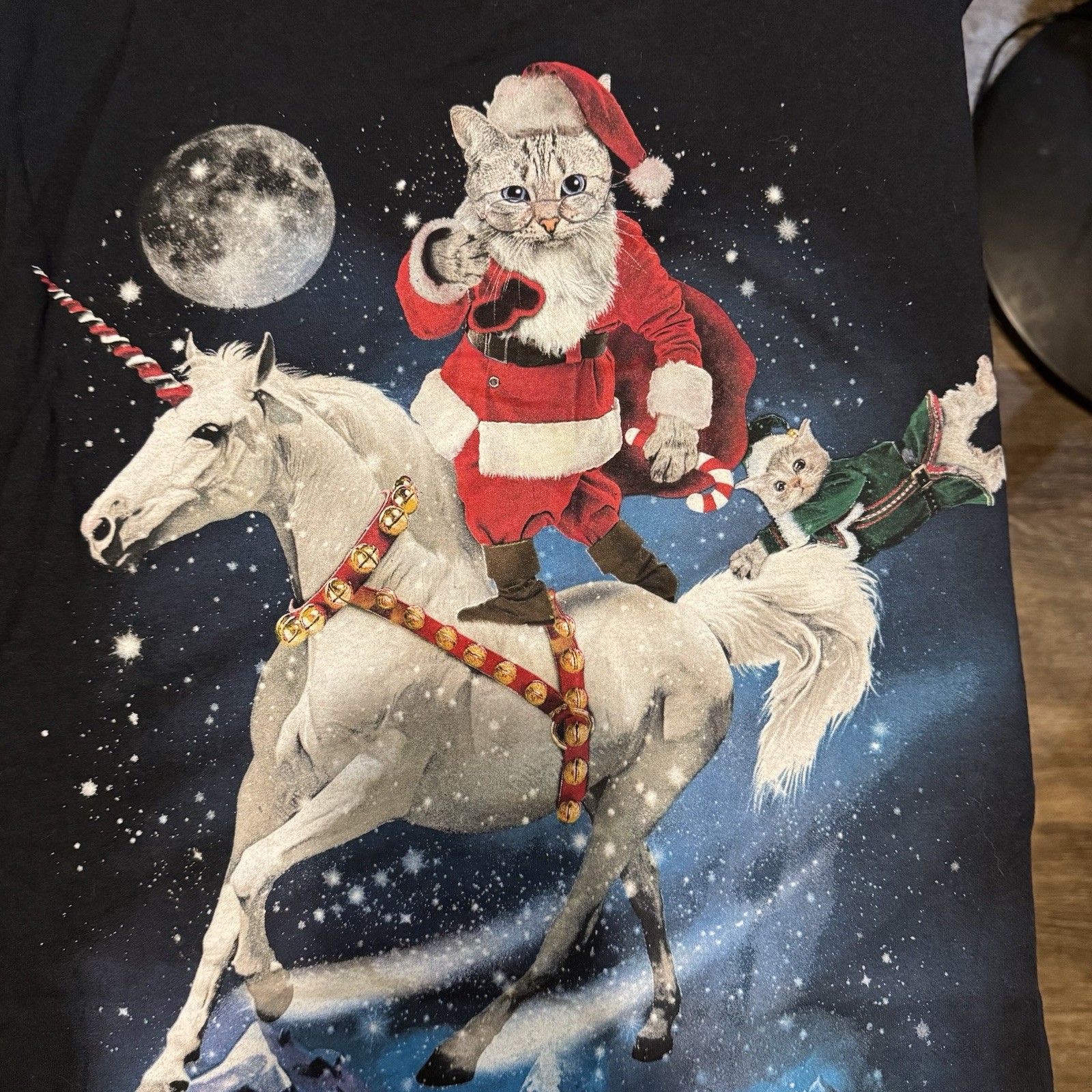 Christmas Cat T-Shirt Adult Size Small Unicorn Santa X-Mas Believe Kitty gallery