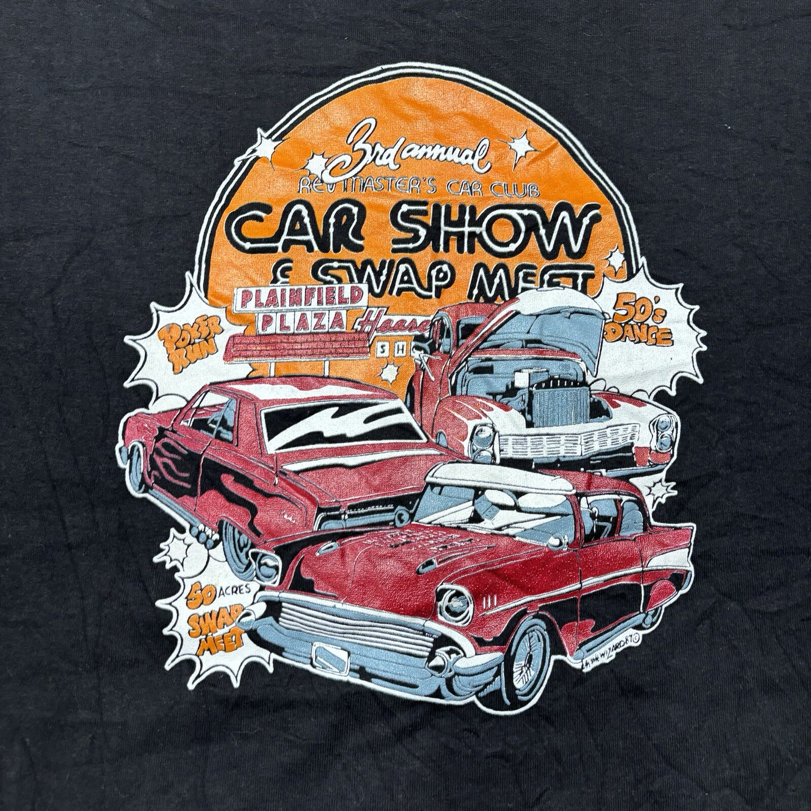 Vintage 80s Plainfield Plaza Car Show & Swap Meet 50s Hot Rod Shirt Size 2XL gallery