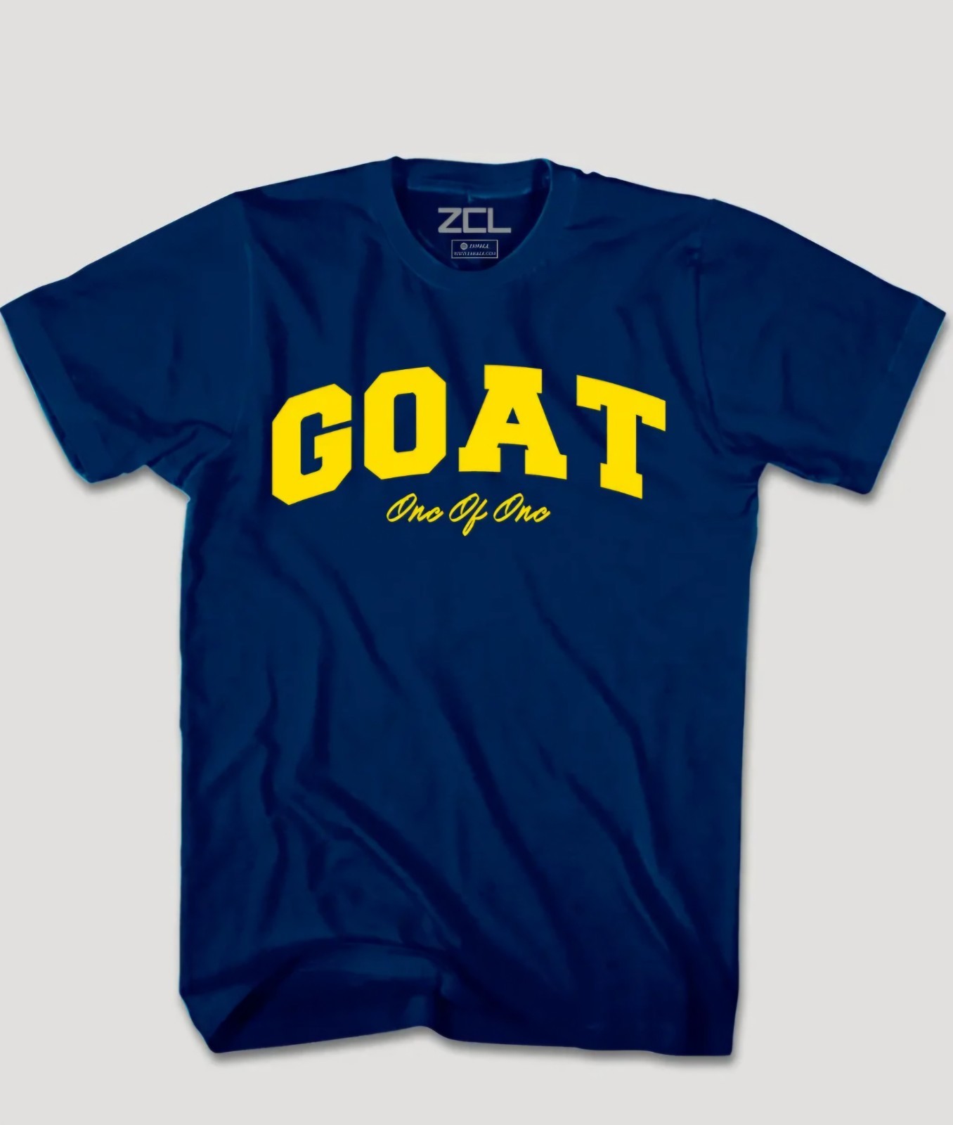 ZCL Blue Yellow "GOAT" One Of One Logo Graphic Tee Men's Crew Neck Size M gallery