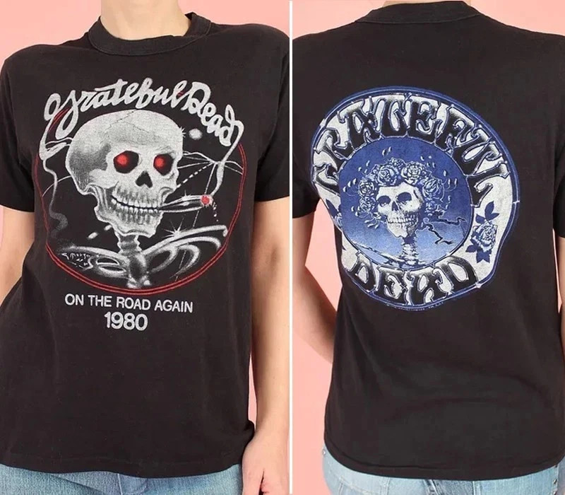 Grateful Dead 1980 On The Road Again Tour T Shirt Black 2 side