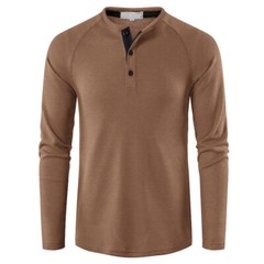 Mens Casual Henley T-shirt Solid Slim Fit Button Pullover Long Sleeve Tops Tunic