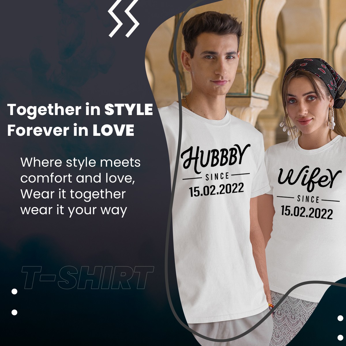 Husband Wife Personalised Matching Couple Tshirts Wedding Gift Anniversary gallery