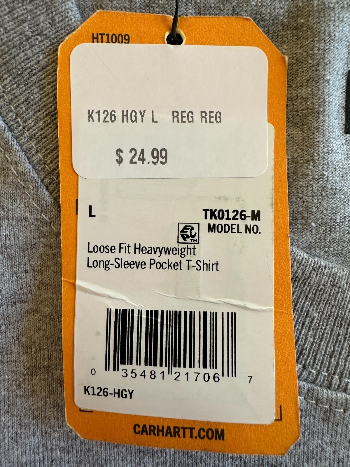 Carhartt Loose Fit Heavyweight Long-Sleeve Pocket T-Shirt Men's Large Gray NWT gallery