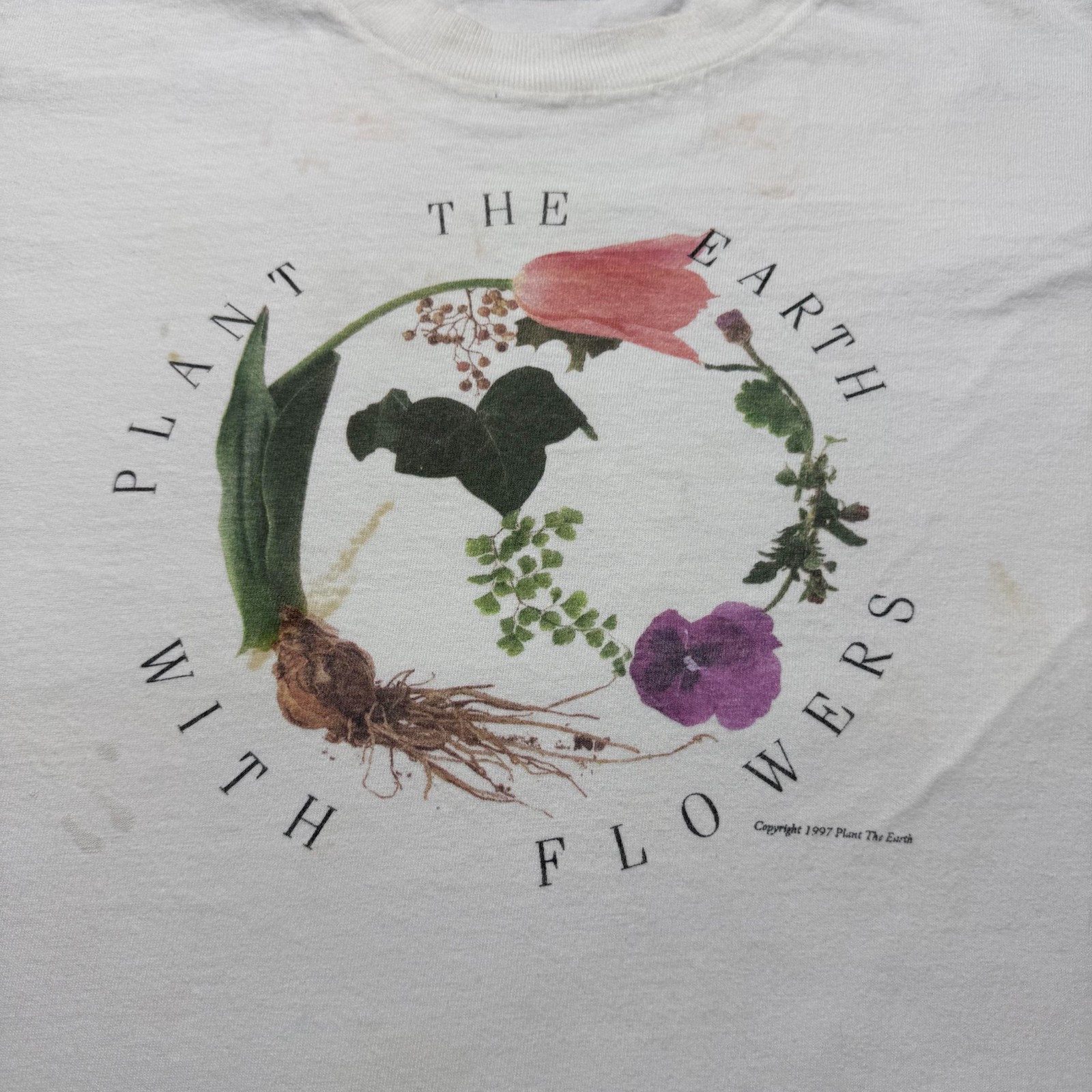 Vintage 1997 Plant The Earth With Flowers Botanical Nature T-Shirt USA - Large gallery