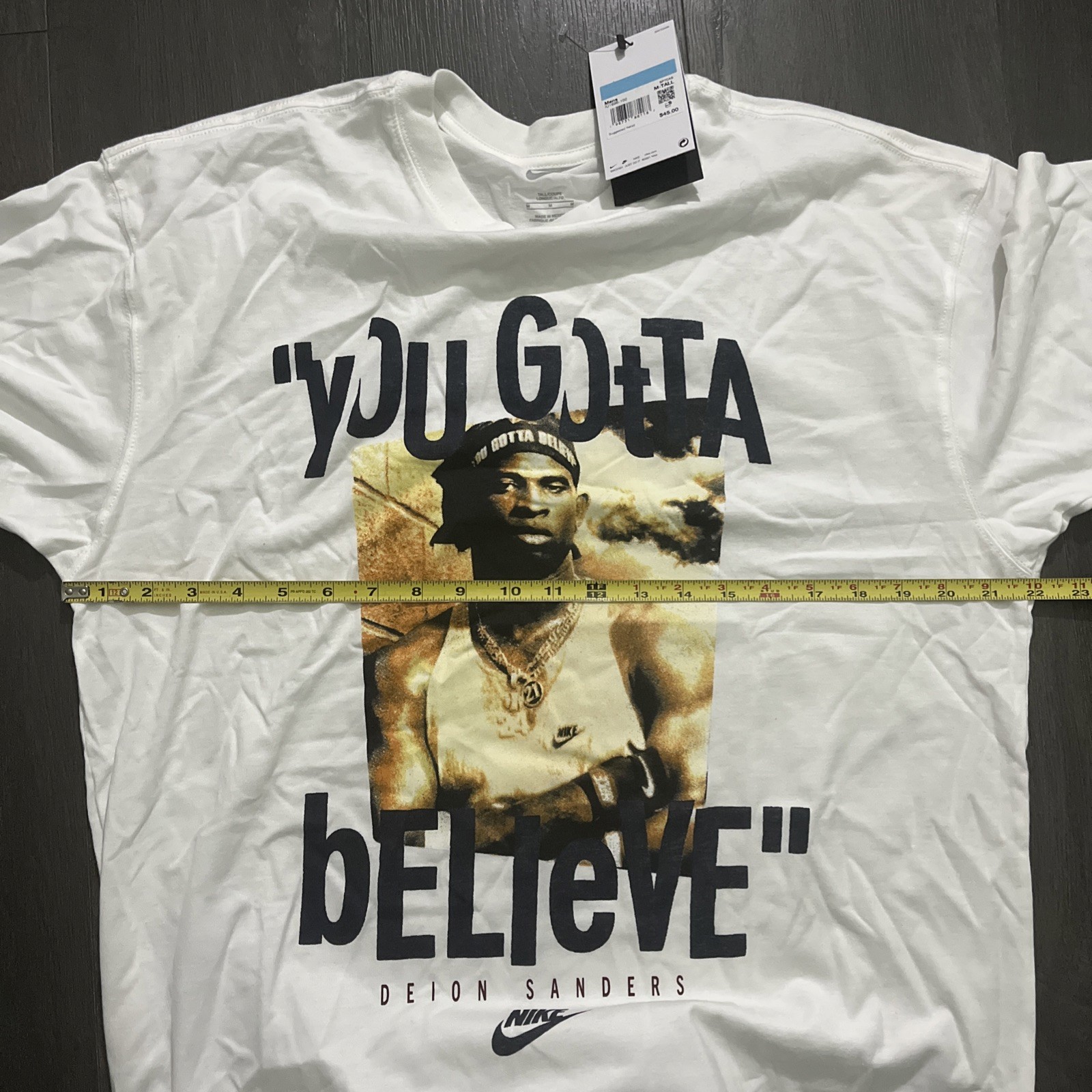 Nike Mens Medium TALL Deion Sanders You Gotta Believe White Graphic Shirt NEW gallery