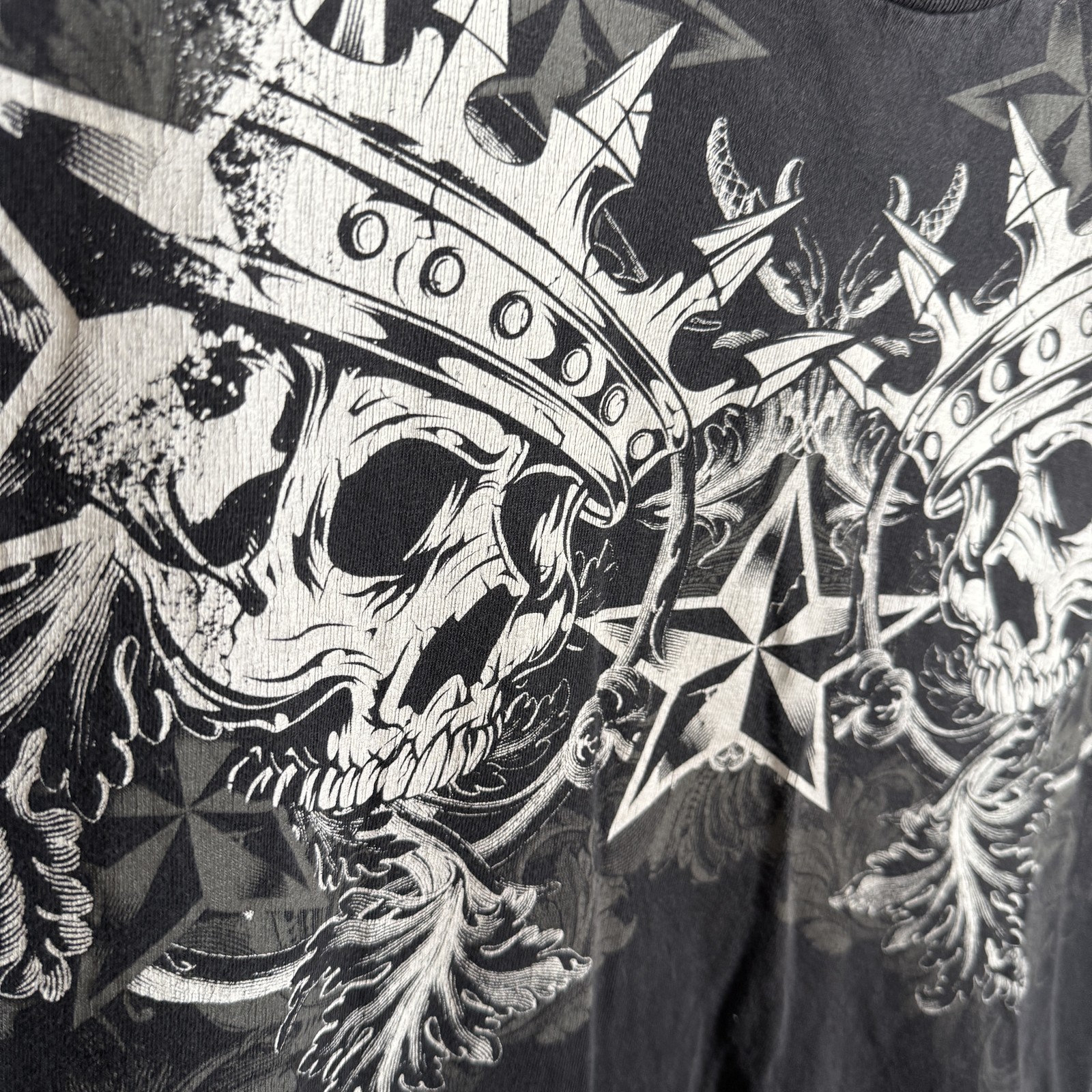 Skull Crown Graphic Shirt Mens Large Black Allstyle Grunge Punk Edgy Tattoo Tee gallery