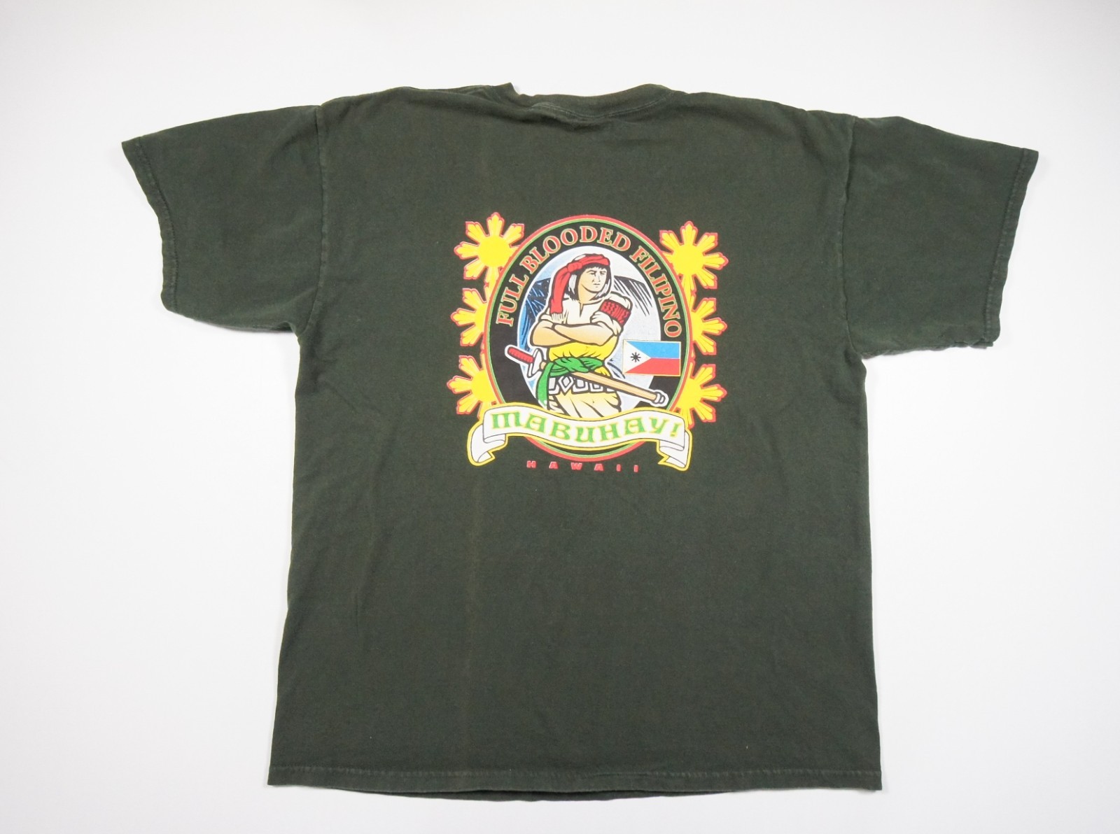 Vintage Filipino Shirt Mens Large Green Philippines Culture Tee Crewneck Adult