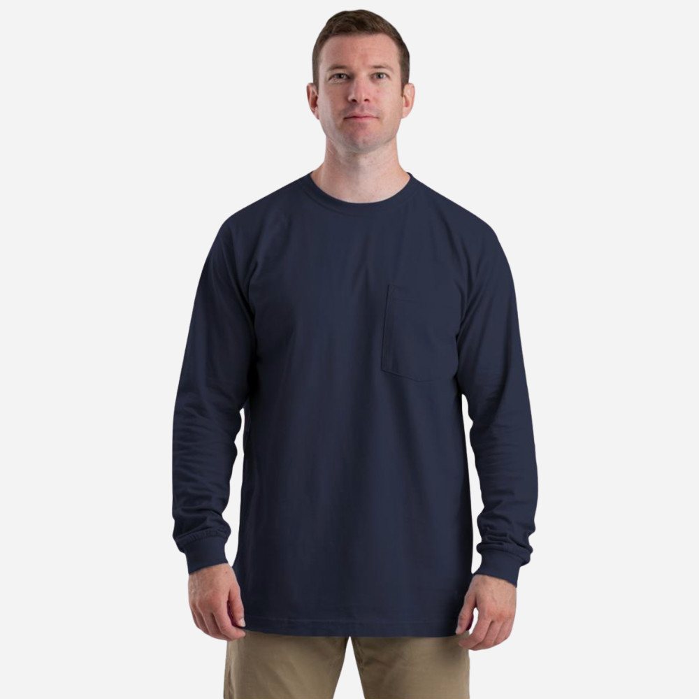 Berne Men’s Workwear Heavyweight Long Sleeve Pocket T-Shirt – Navy Blue
