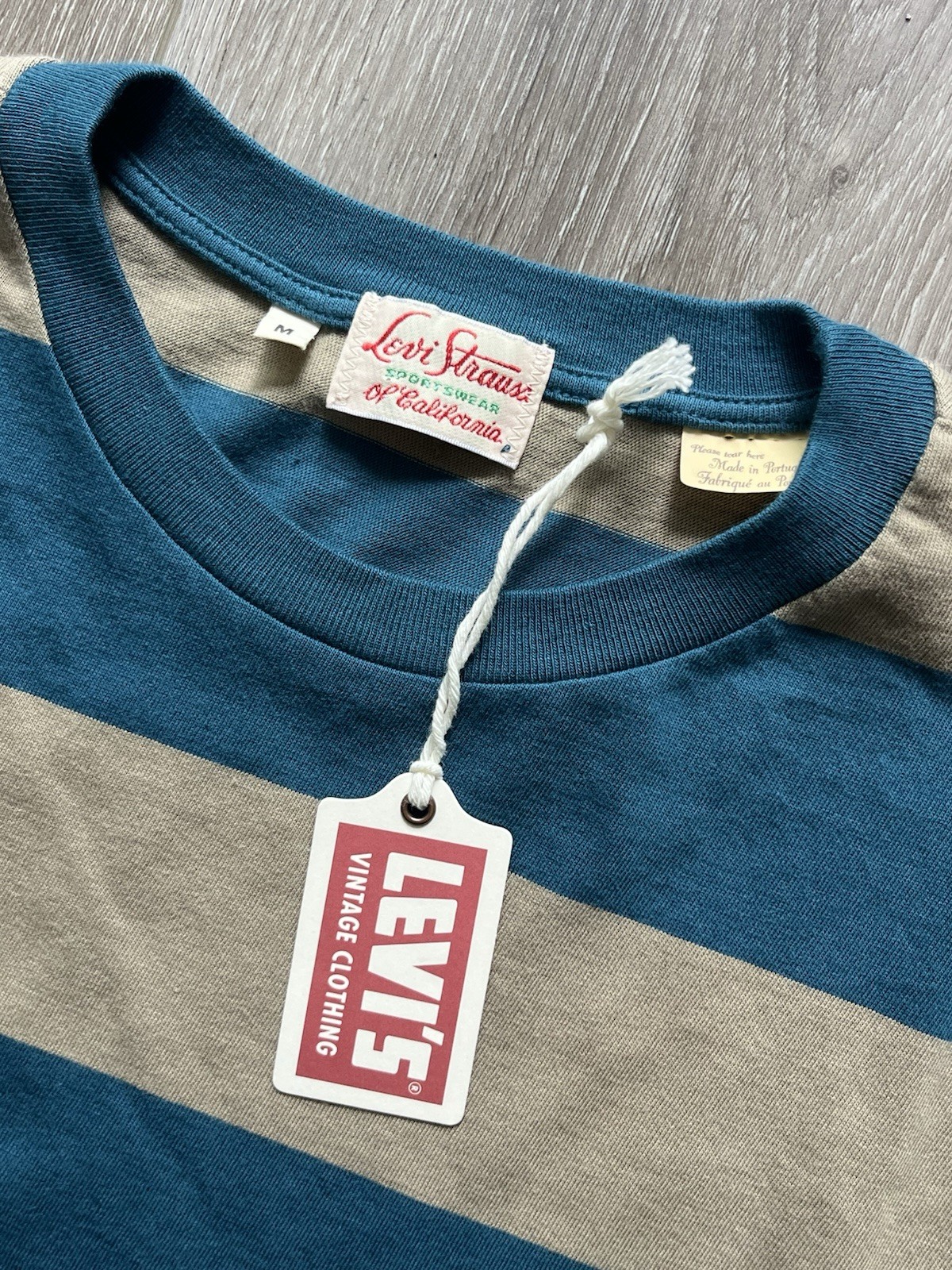 LEVIS VINTAGE CLOTHING LVC 1940’S SPLIT HEM T-SHIRT STRIPE BLUE/GRAY MEDIUM NWT gallery