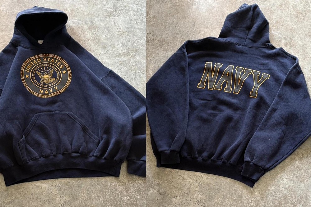 Double-Sided US Navy Heavyweight Hoodie, Vintage Style Gildan Pullover