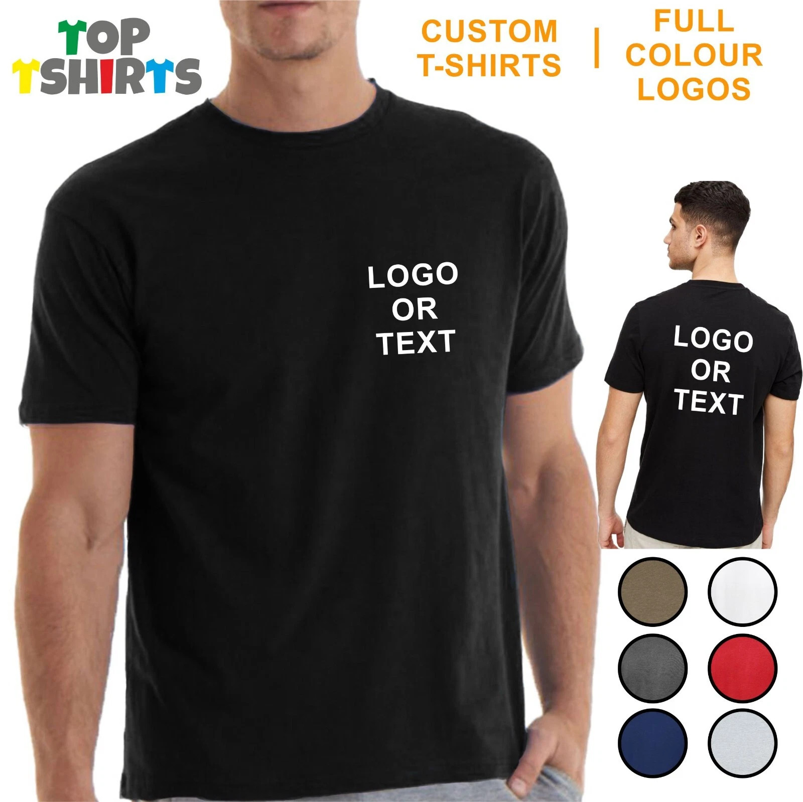 Custom Fully Personalised T-Shirt Printed FRONT & BACK LOGOS & TEXT gallery