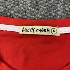 Lucky Charm Shirt Mens Medium Red Graphic Bunny Embroidered Applique Streetwear