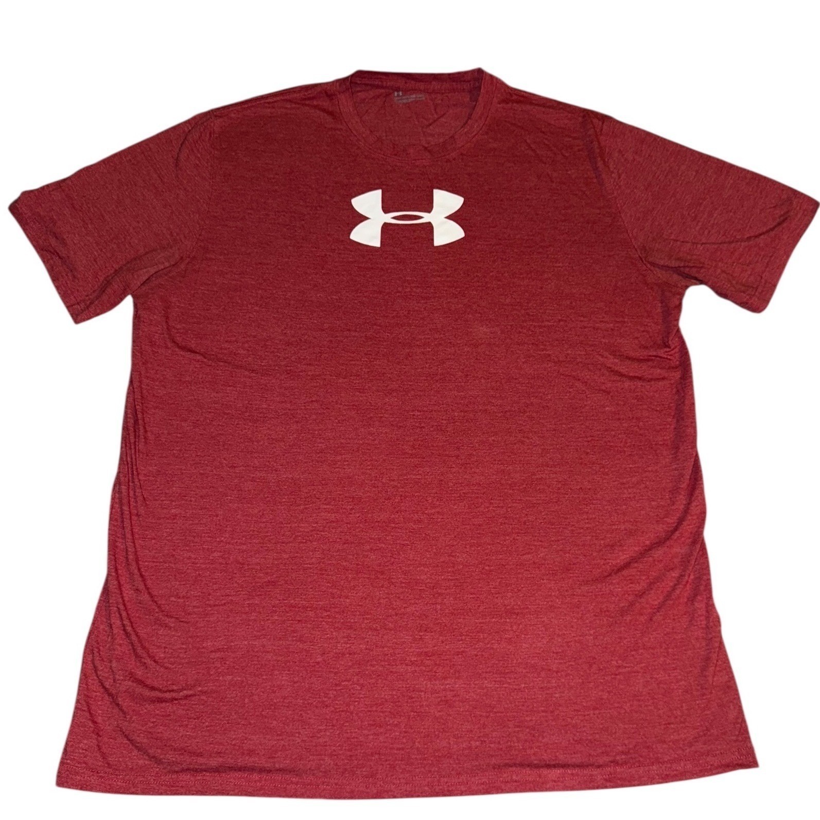 Under Armour Mens XL Loose Fit Short Sleeve T-Shirt Heather Red Logo Athletic gallery