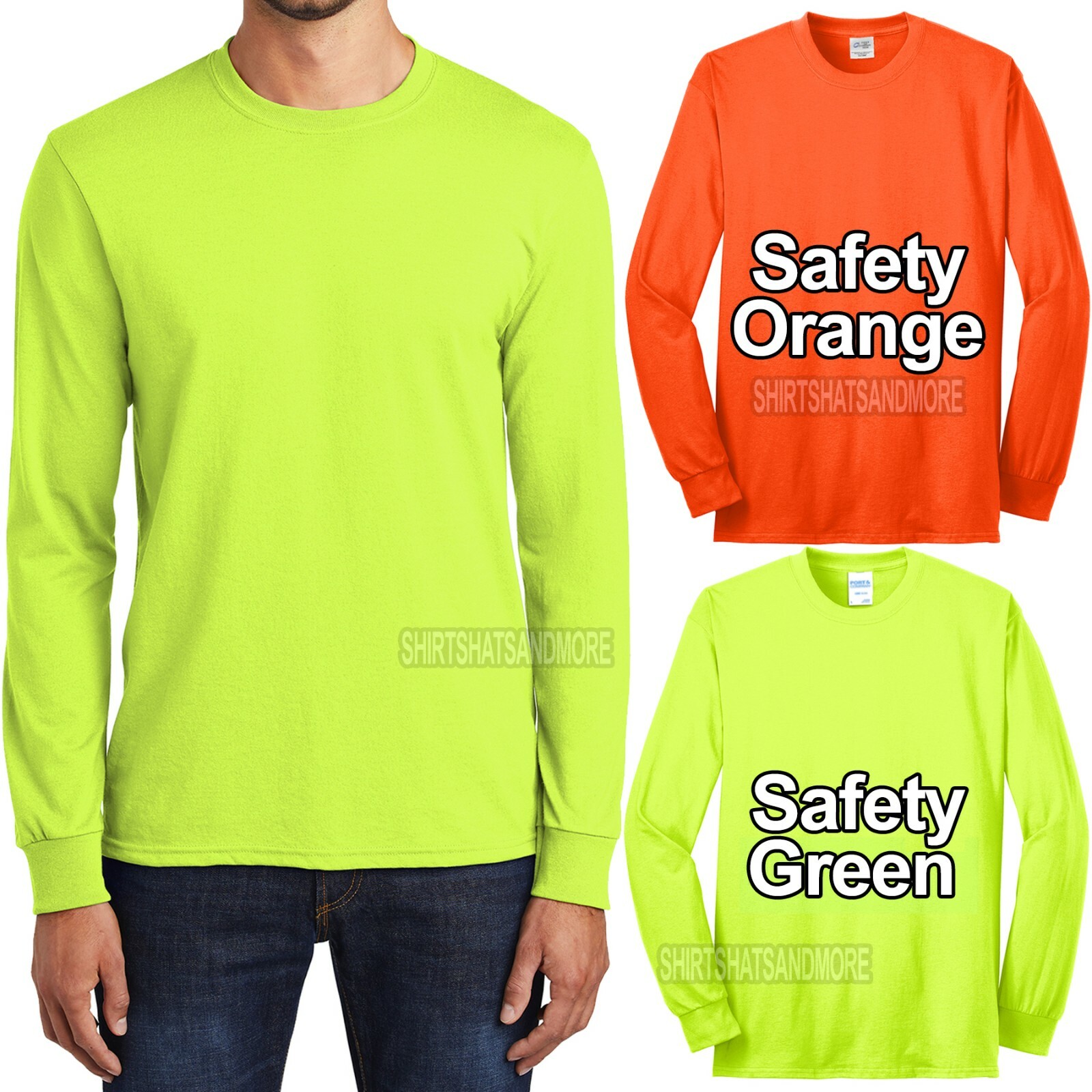 Mens Tall Long Sleeve T-Shirt Safety Orange Green Tee LT, XLT, 2XLT, 3XLT, 4XLT gallery