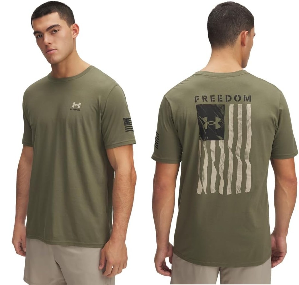 Under Armour Freedom Flag T-Shirt, Marine OD Green-Desert Sand, Pick A Size! gallery