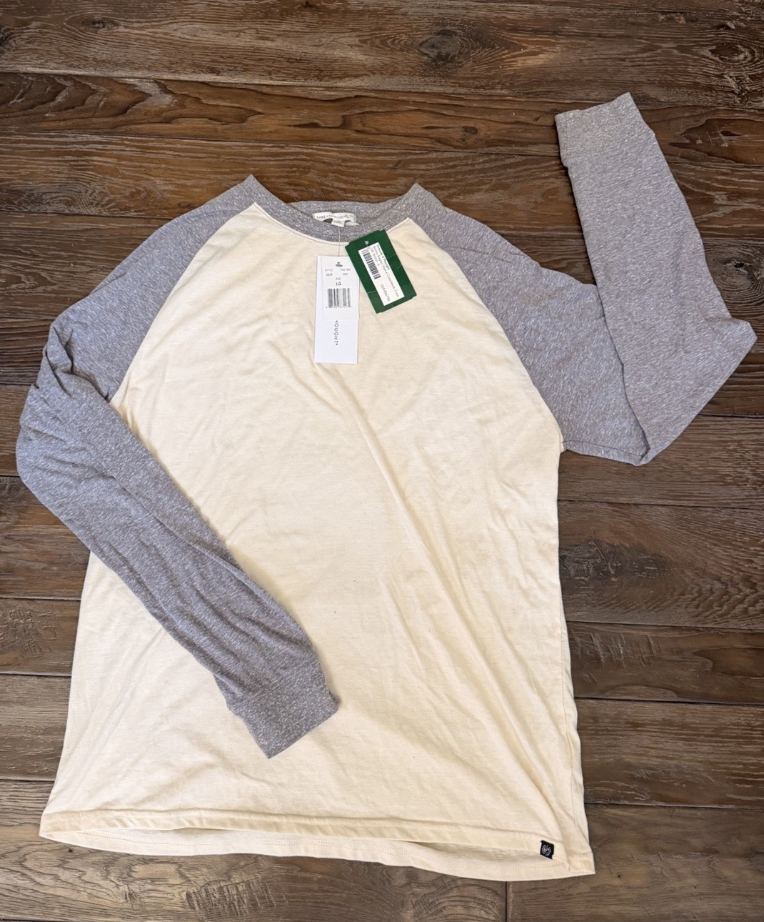 Threads 4 Thought Bobby Raglan Colorblock Mens Large Long Sleeve Tee Gray Beige gallery
