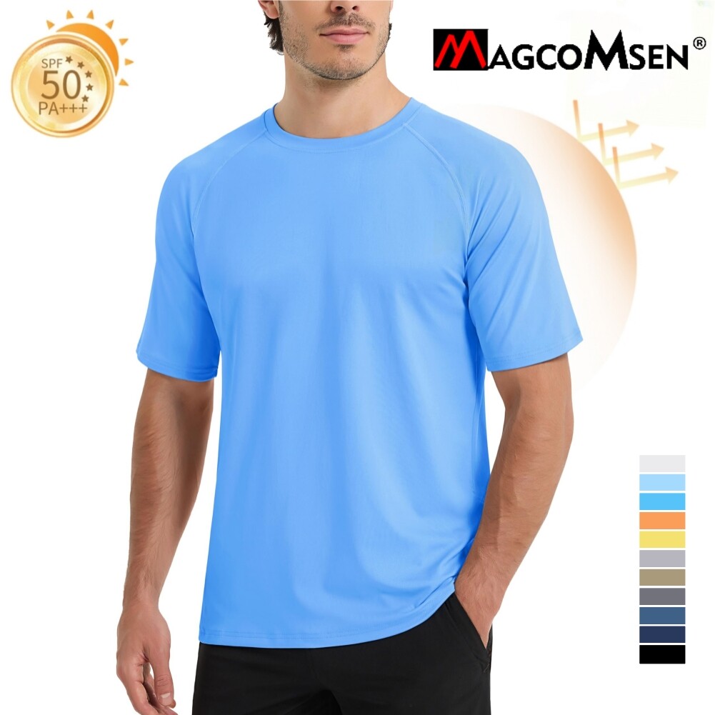 Mens UPF 50+ Short Sleeve Shirts Quick Dry Performance Hiking Rashguard Tee Tops gallery