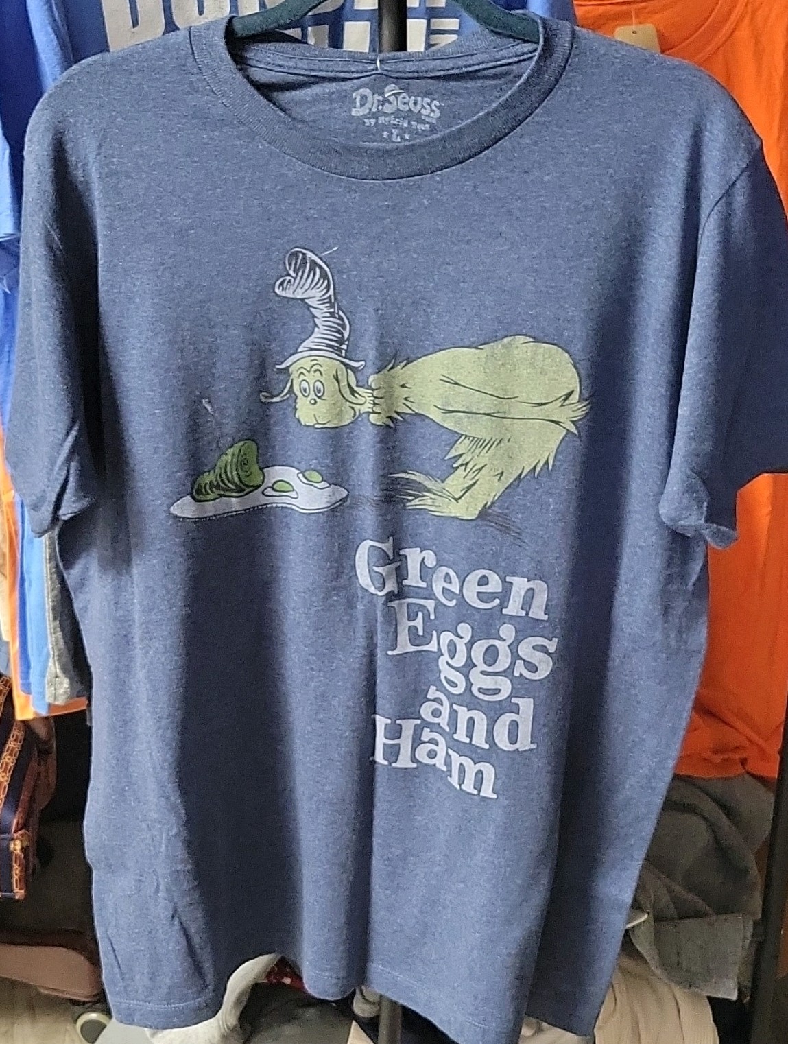 Dr. Seuss Green Eggs and Ham Blue Graphic Print Men’s XL Crew Neck T-Shirt