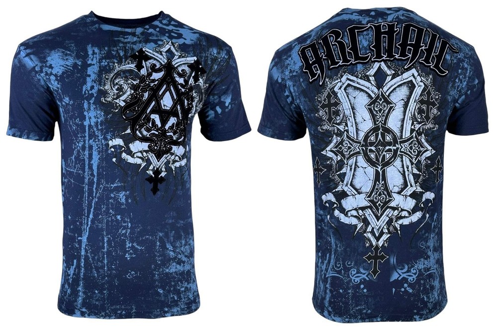 Archaic by Affliction Men’s T-Shirt Helix Biker Cross Y2K S-5XL