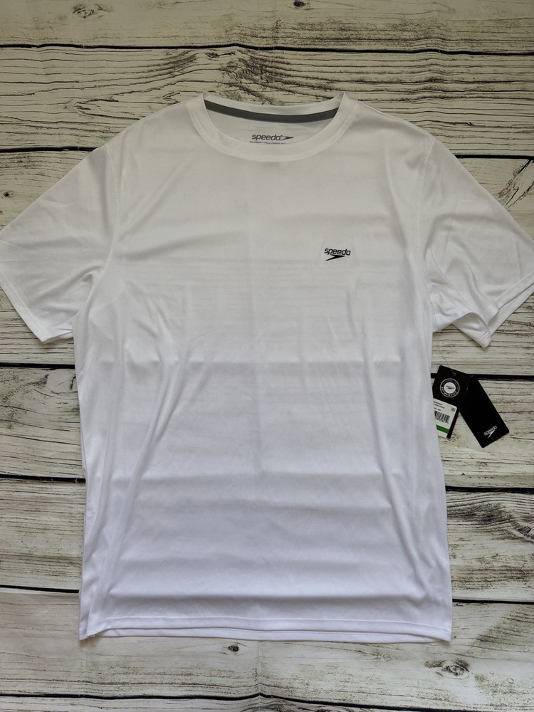 Speedo Turbo Dry Men’s White Solid Logo Short Sleeve T-Shirt L