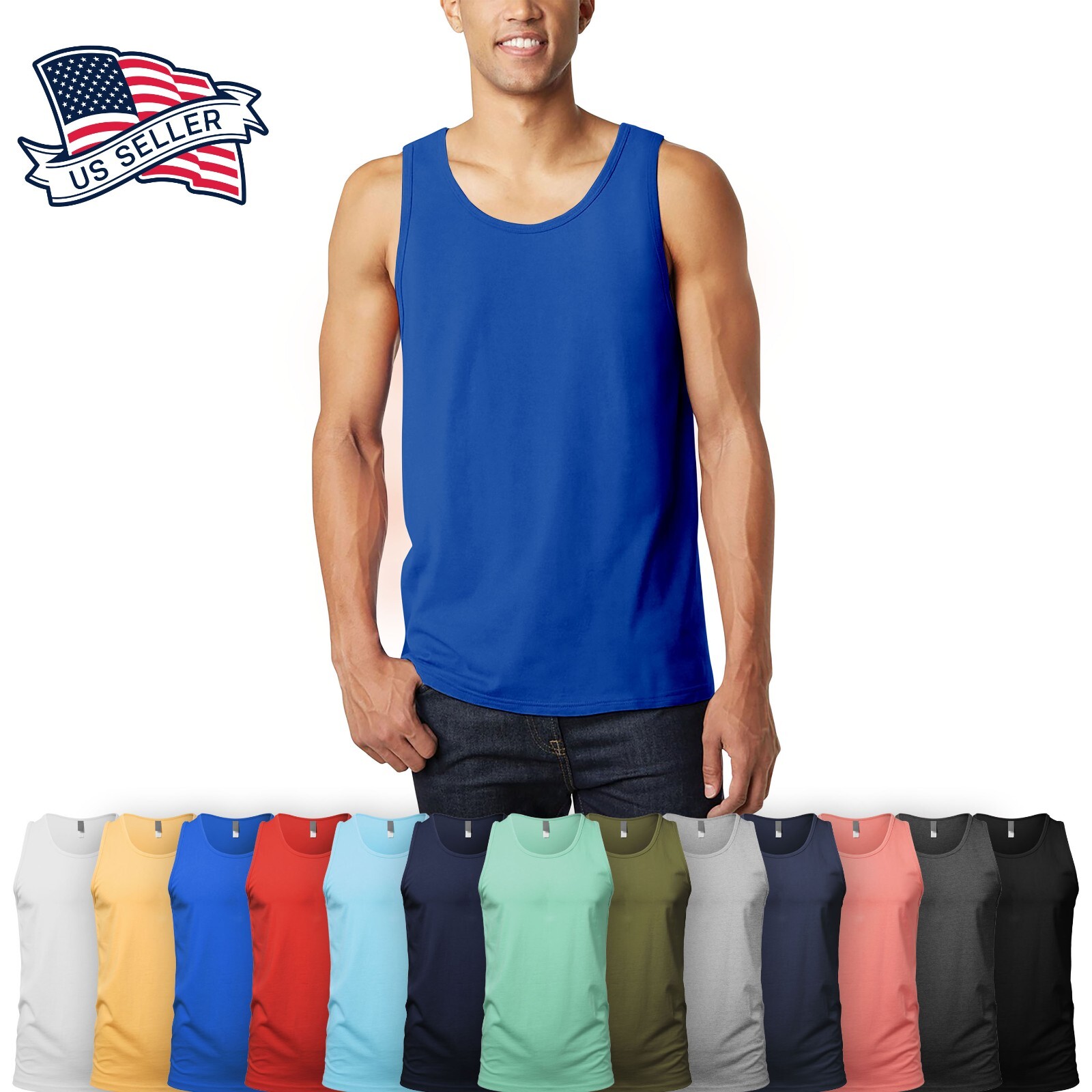 Mens Tank Top Muscle Gym Sleeveless Plain T-Shirts Tee A-Shirt 100%Cotton NEW gallery