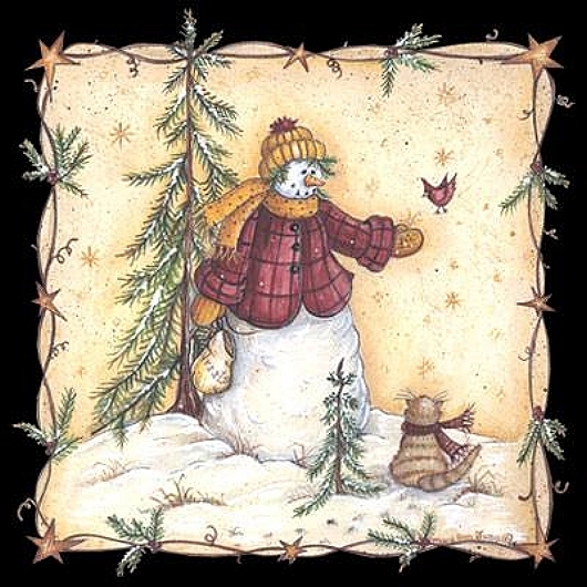 Winter Shirt, Snowman Shirt with Cat & Bird – Christmas – Small – 5X