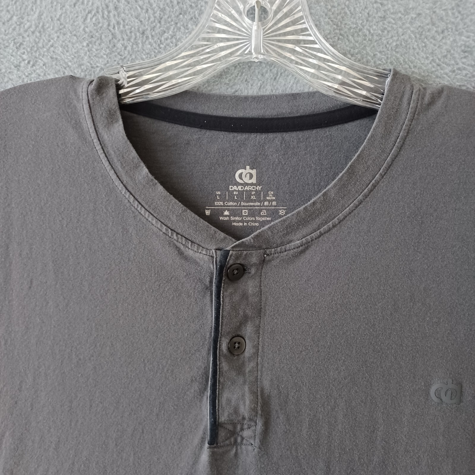David Archy Shirt Mens Large Gray Short Sleeve Crew Neck Button Casual Shirt gallery