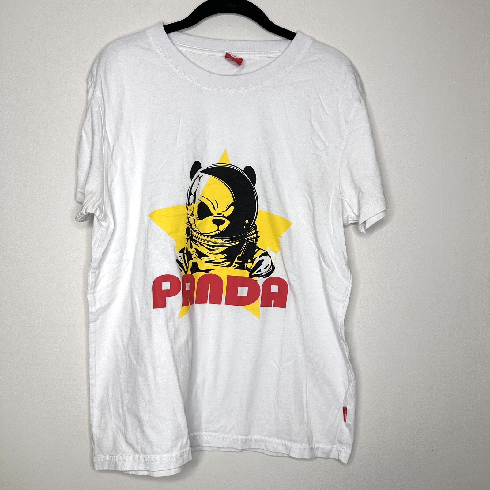 Panda T shirt Lushanghai Astronaut Mens 100% Cotton Large Star Yellow Bear Tee