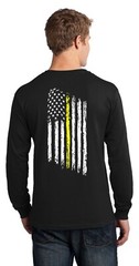 Tattered American Flag Thin Yellow Line Security Officer Tow Long Sleeve Shirt