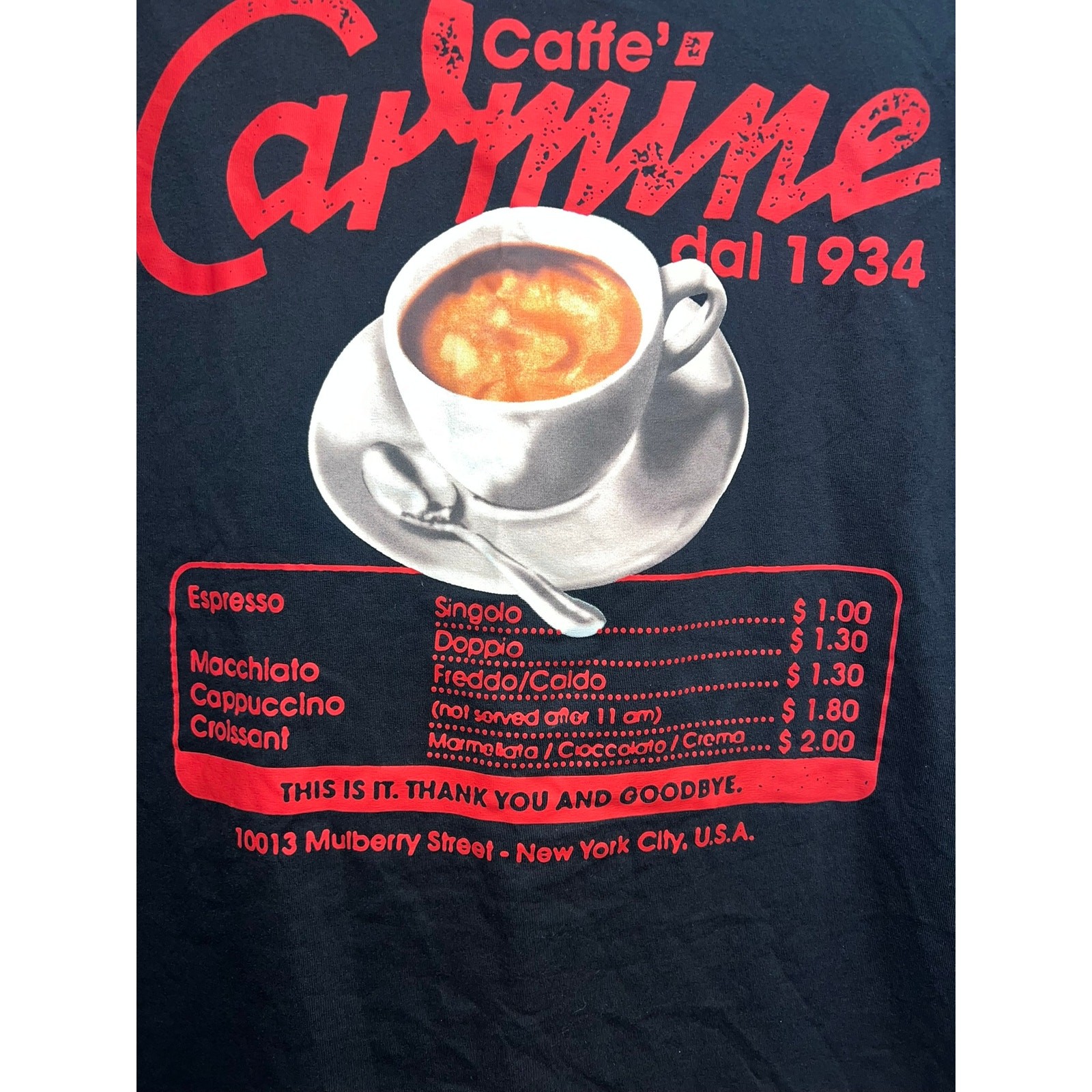 H&M Coffee Shirt Caffe Carmine New York City NYC Menu Graphic Tee Size XL gallery