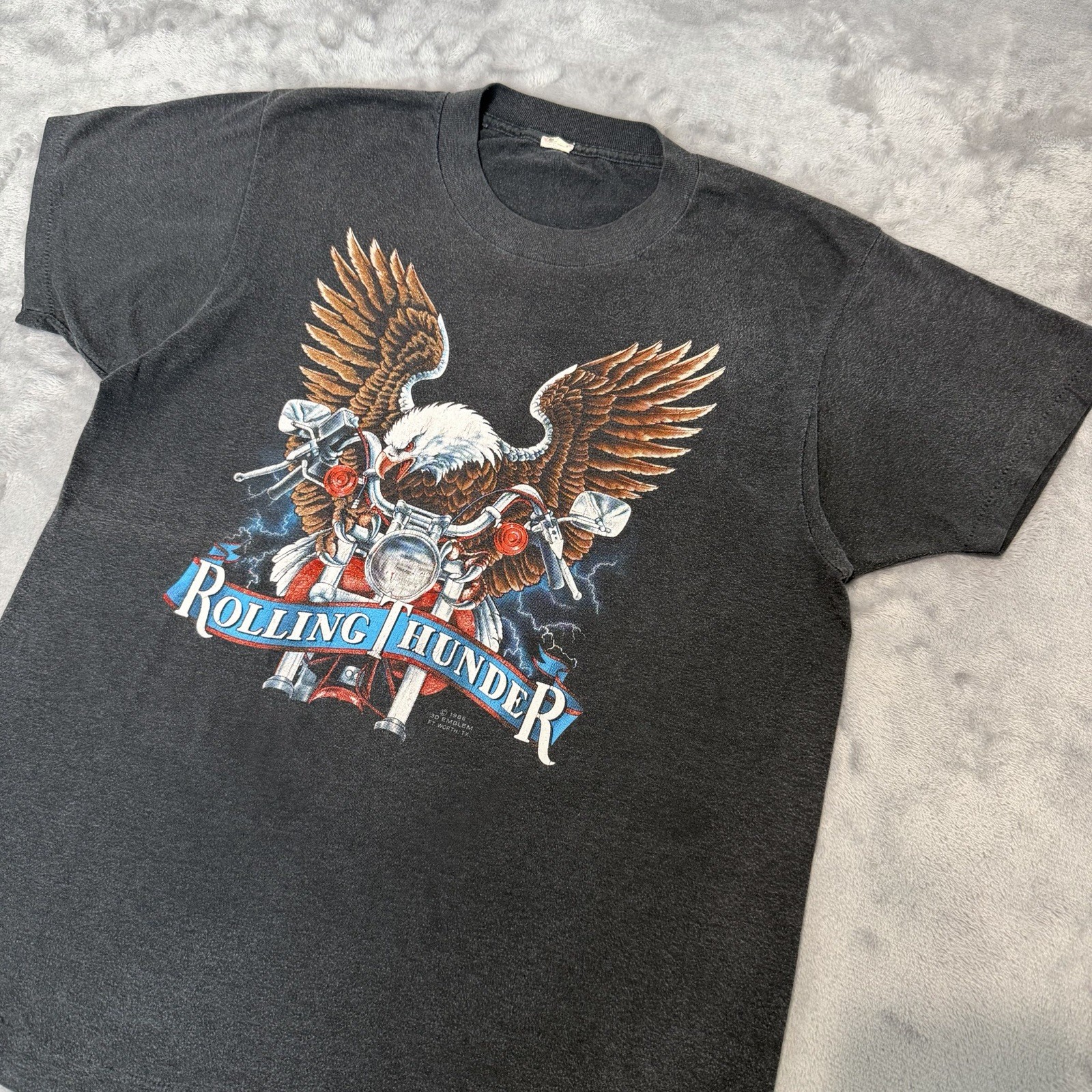 Vintage 80's 3D Emblem Harley Davidson Rolling Thunder T-Shirt Men’s Size Large gallery