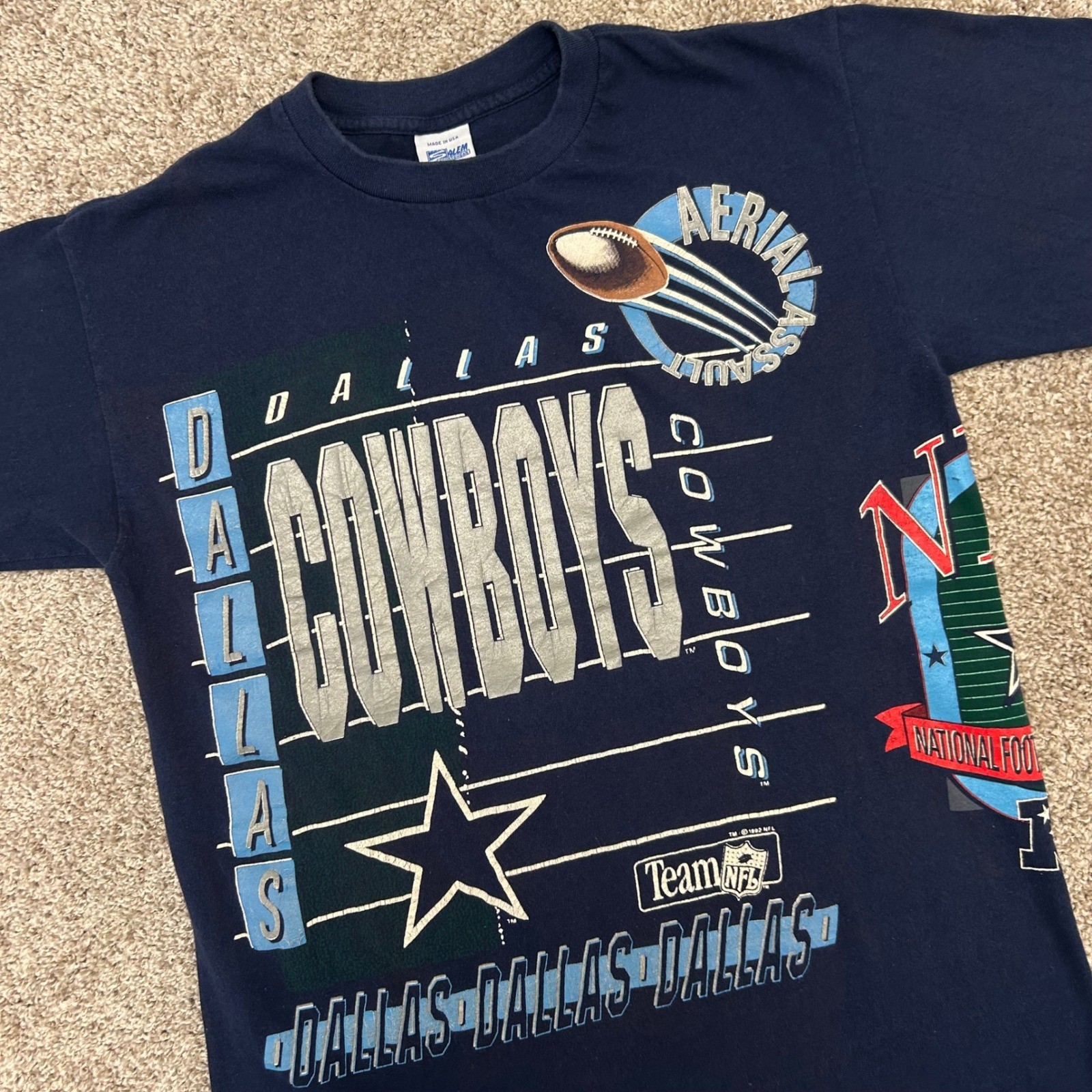 Vintage Dallas Cowboys All Over Print Tshirt Salem Sportswear Men Large USA 1992 gallery