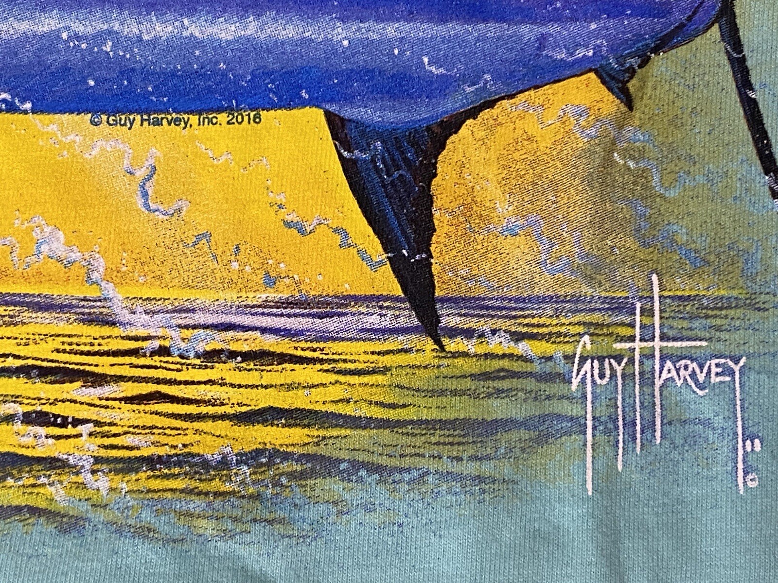 Guy Harvey Aftco Mens Marlin Fish Pocket Turquoise Pocket T-Shirt NWT Size M gallery