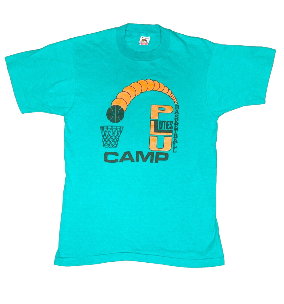 Vintage 1980’s PLU Lutheran Basketball Camp Logo Teal T-Shirt – USA Made – M