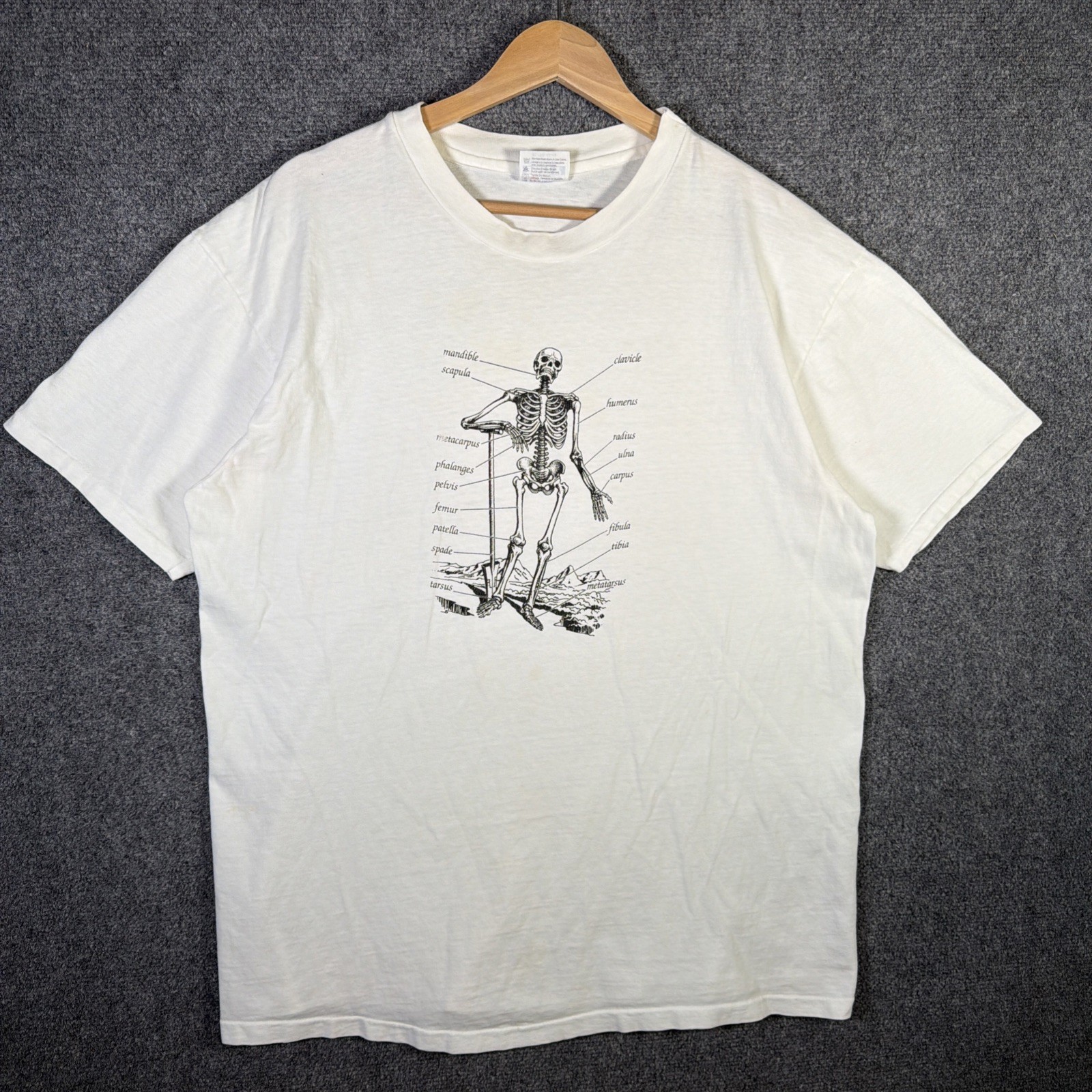 Vintage Skeleton Shirt Mens XL White 90s Anatomy Science Bones USA Art Portrait